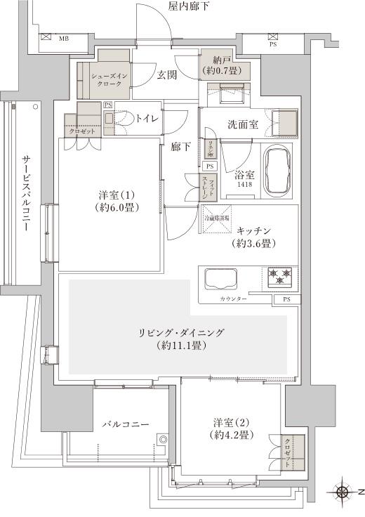 リニアゲートタワー名古屋の間取り図　E-A：2LDK+SIC