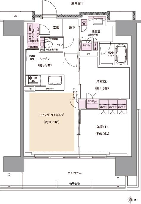 リニアゲートタワー名古屋の間取り図　E-F'：2LDK+SIC