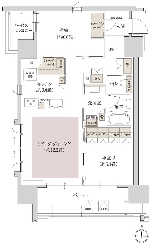 ローレルコート久屋大通公園の間取り図　A：2LDK+WIC+SIC