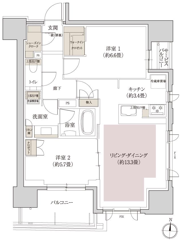 ローレルコート久屋大通公園の間取り図　C：2LDK+WIC+SIC