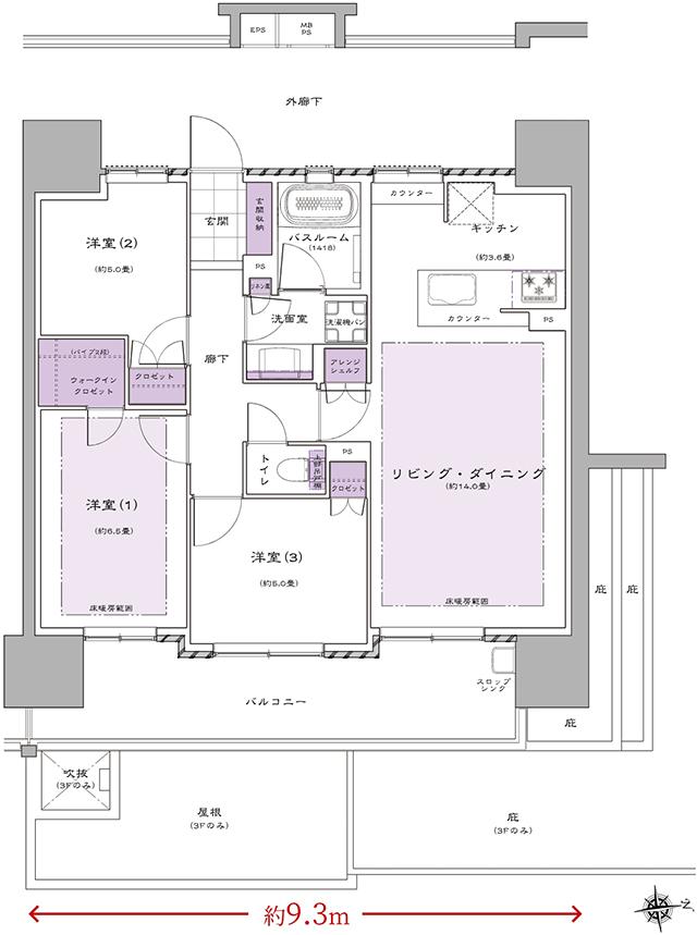 ライオンズ桑名八間通マスターフォートの間取り図　G：3LDK+WIC