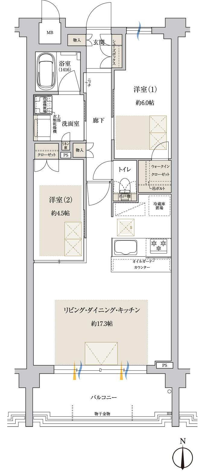 ドルチェヴィータ名古屋則武の間取り図　E2：2LDK+WIC