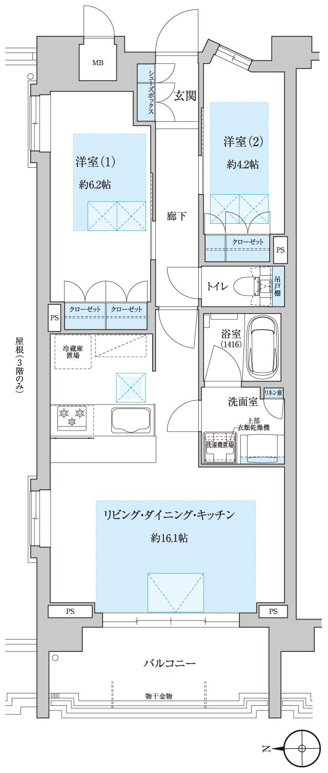 ドルチェヴィータ名古屋則武の間取り図　H：2LDK