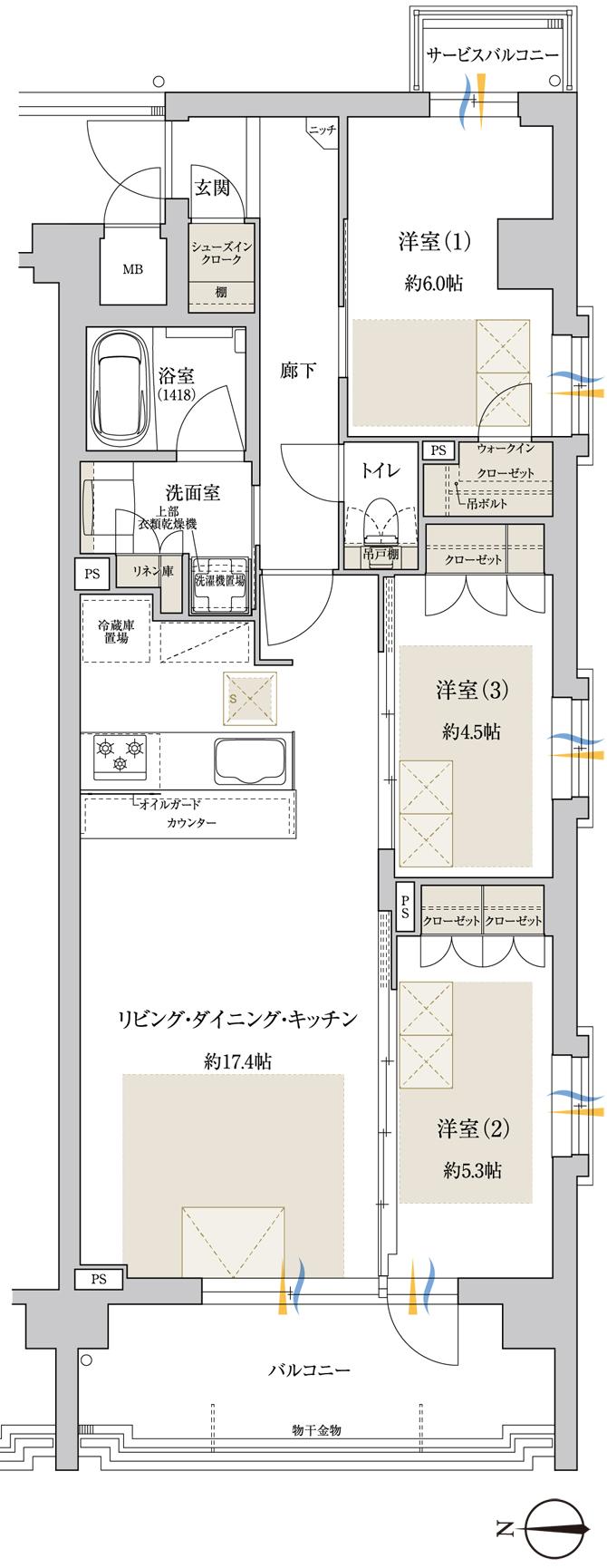 ドルチェヴィータ名古屋則武の間取り図　A：3LDK