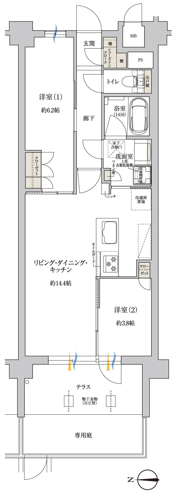 ドルチェヴィータ名古屋則武の間取り図　B2g：2LDK