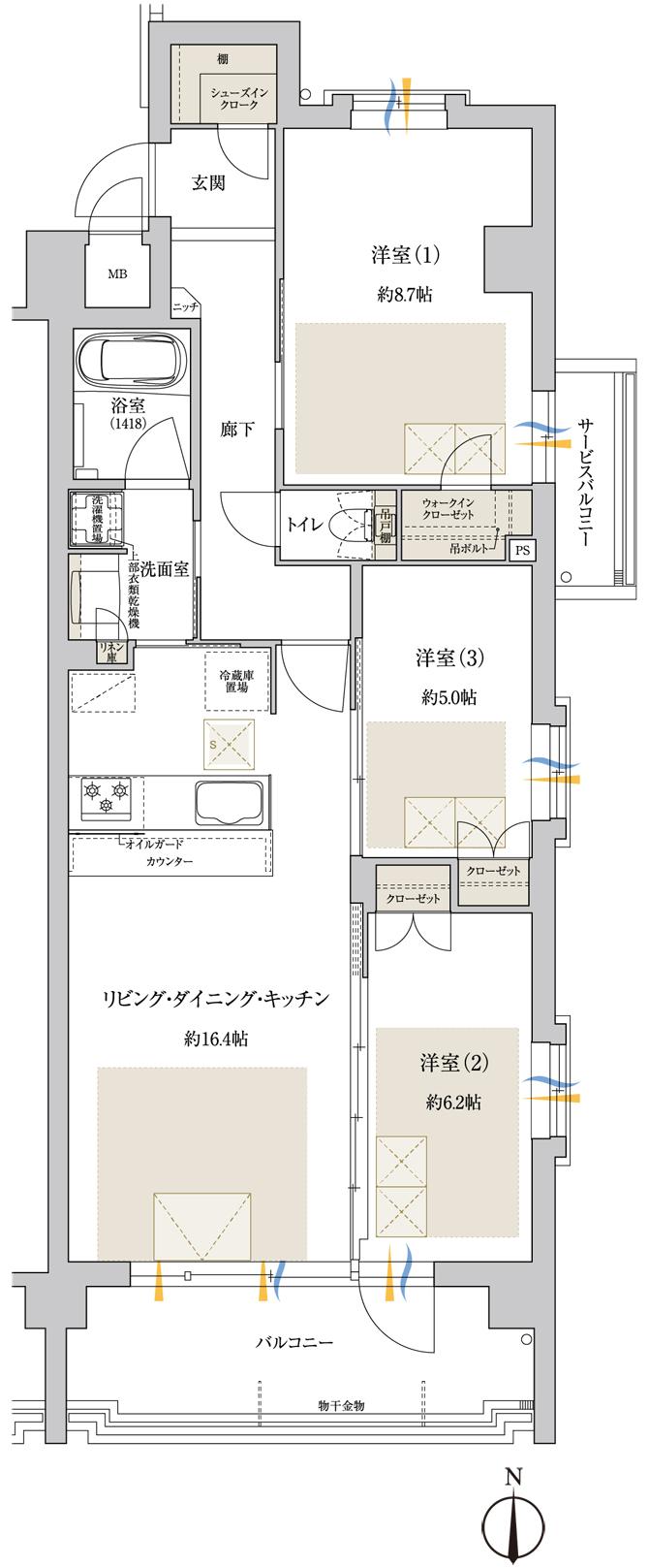 ドルチェヴィータ名古屋則武の間取り図　G：3LDK+WIC+SIC