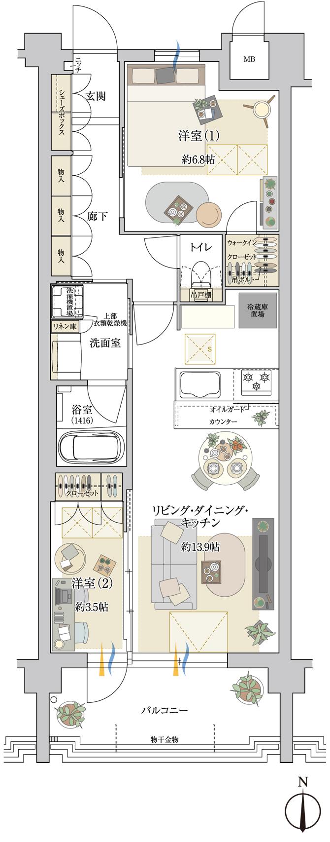 ドルチェヴィータ名古屋則武の間取り図　F(305)：2LDK+WIC