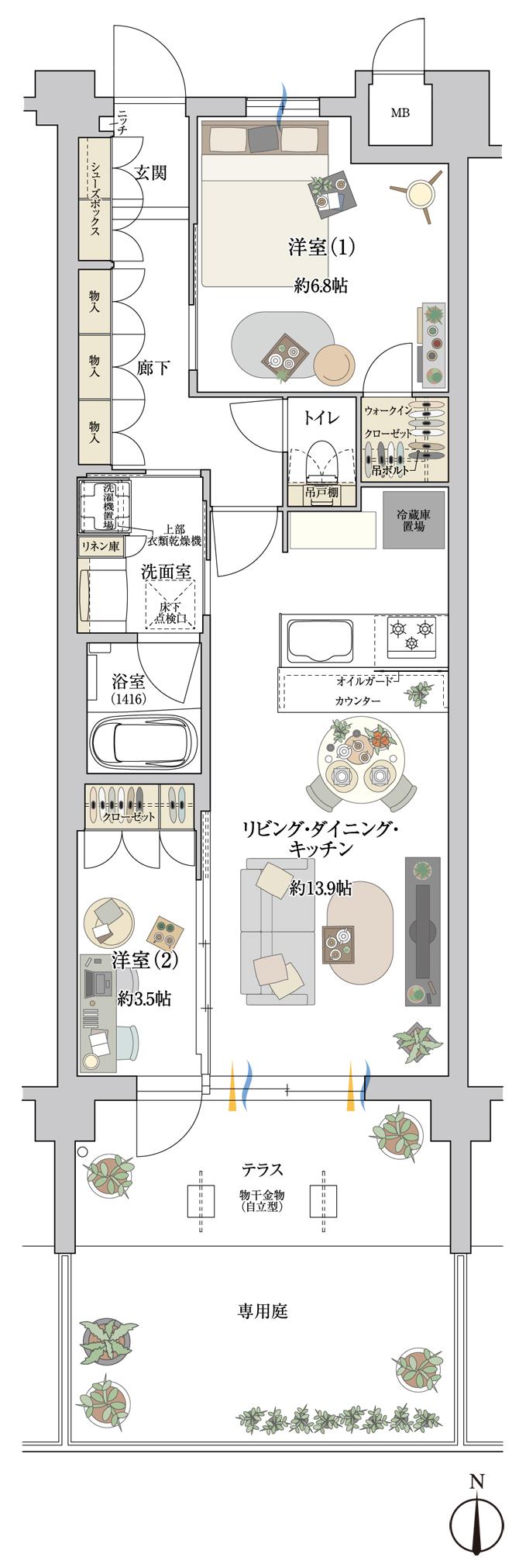 ドルチェヴィータ名古屋則武の間取り図　Fg(105)：2LDK+WIC