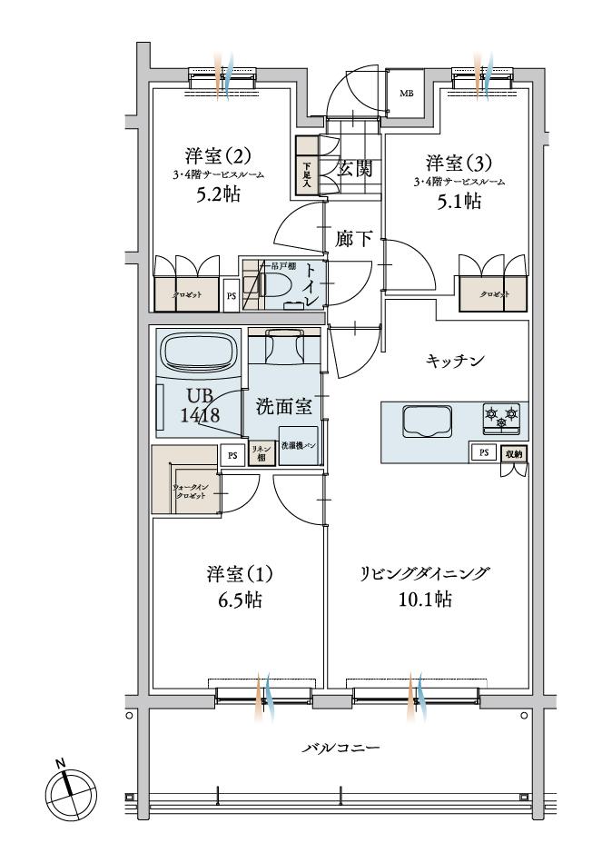 エンブル・パーク＆レジデンス駿河池田の間取り図　F（3・4F）：1LDK+2S+WIC