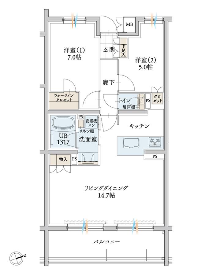 エンブル・パーク＆レジデンス駿河池田の間取り図　M1：2LDK+WIC