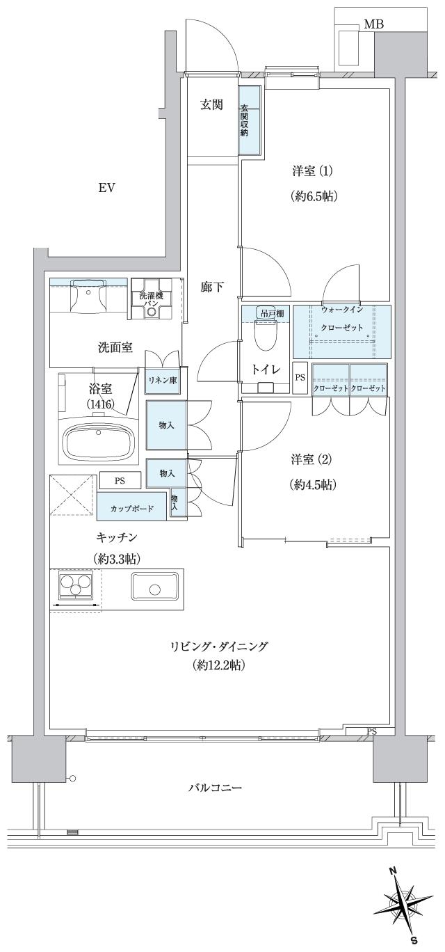 一条レジデンス西伊場（ICHIJO RESIDENCE NISHI-IBA）の間取り図　EE：2LDK+WIC
