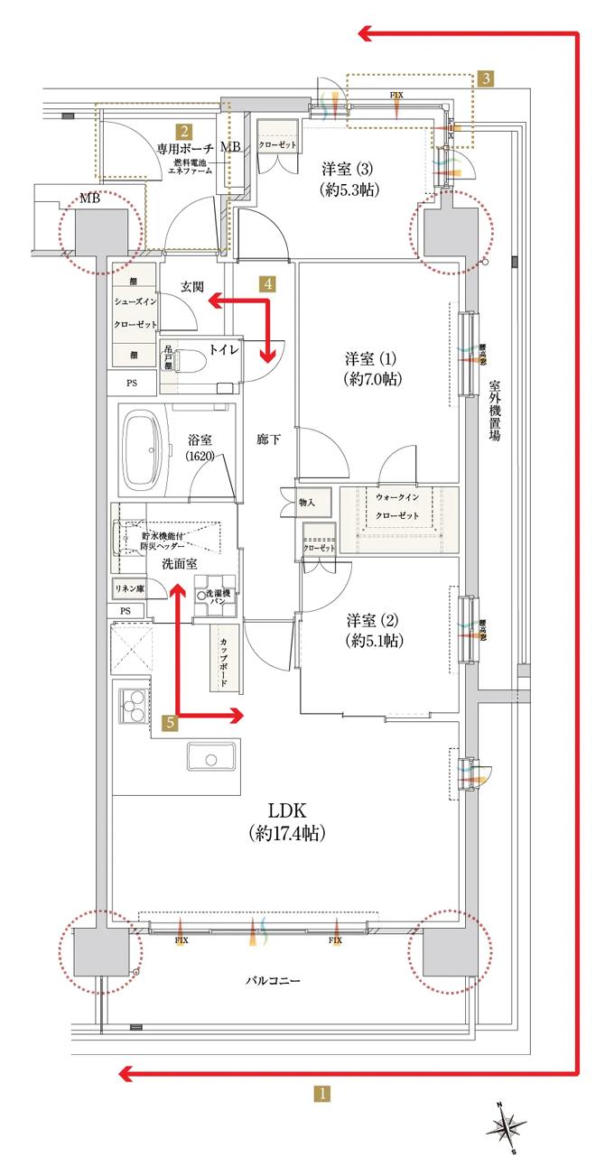 一条レジデンス西伊場（ICHIJO RESIDENCE NISHI-IBA）の間取り図　AE：3LDK+WIC+SIC