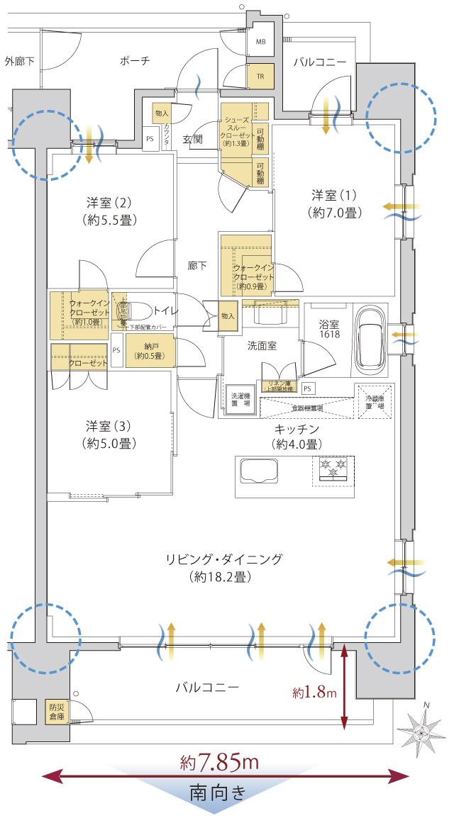 クレアホームズ天竜川駅前の間取り図　F（メニュープラン2）：3LDK+2WIC+STC+N+TR