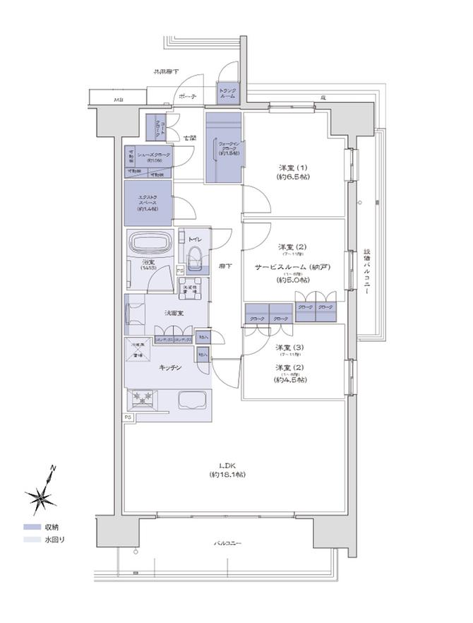 ブライトタウン御厨駅前の間取り図　H：3LDK+WIC+SC+ES+CC