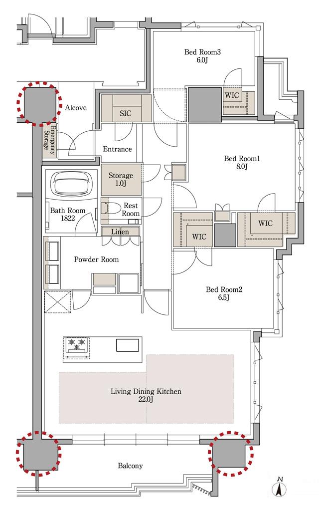 レ・ジェイド橦木町の間取り図　F：3LDK+WIC+SIC+N