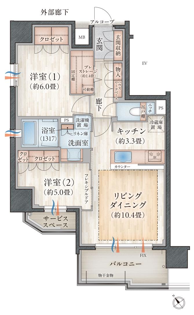 デュオヒルズ西春の間取り図　A：2LDK+P
