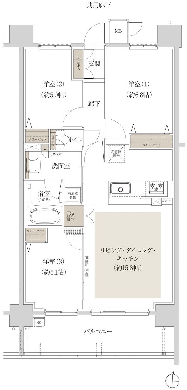 グランザ千種茶屋ヶ坂の間取り図　C：3LDK