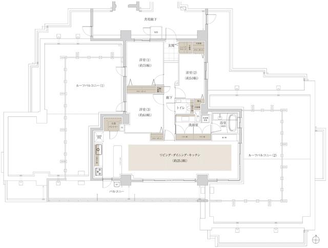 グランザ千種茶屋ヶ坂の間取り図　F：3LDK+SC