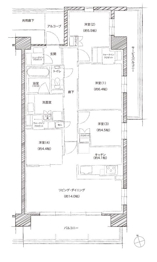 シエリアシティナゴヤドーム前矢田の間取り図　SP：4LDK+SIC+2WIC