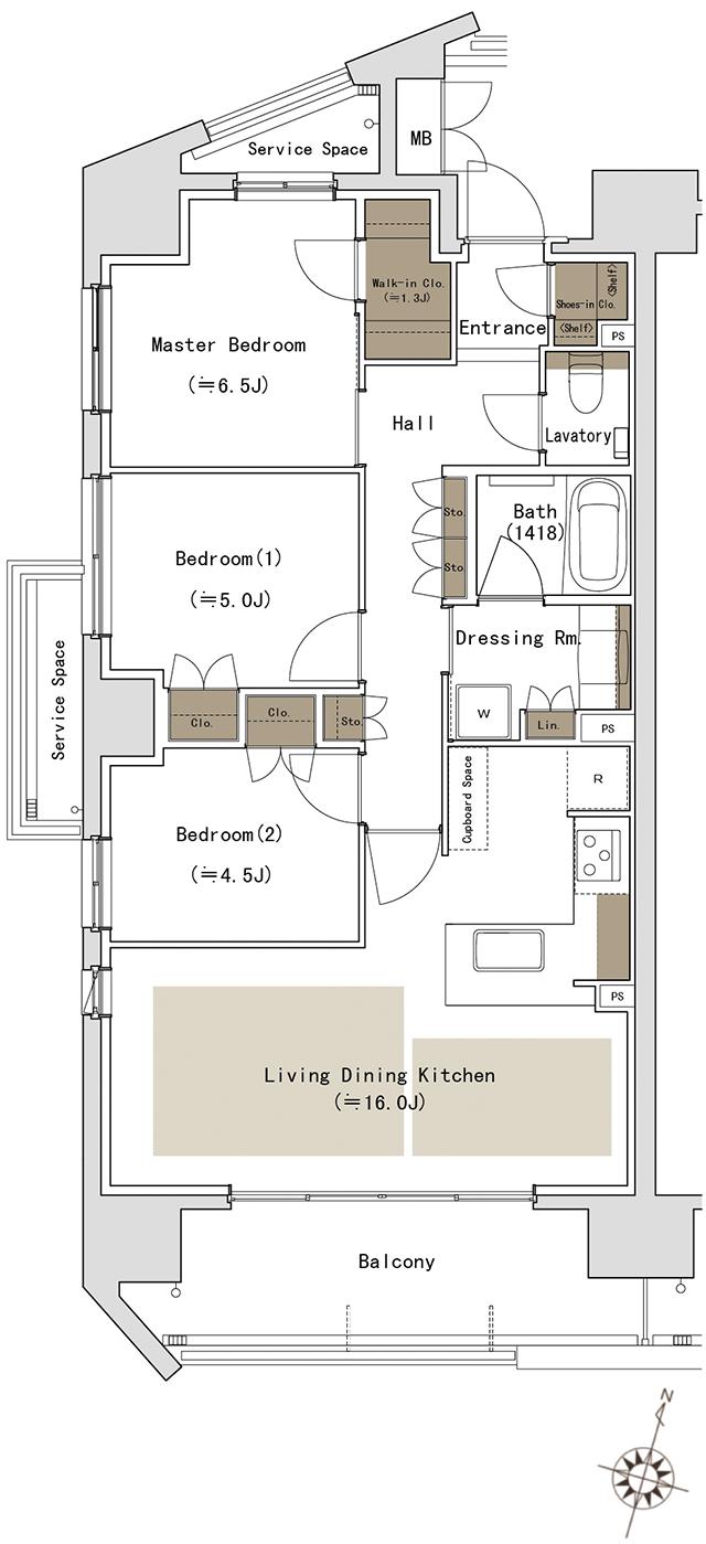 パークホームズ一社の間取り図　75A：3LDK+WIC+SIC