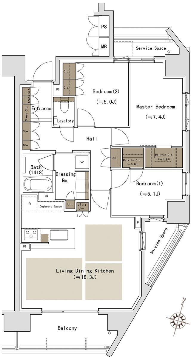 パークホームズ一社の間取り図　83C：3LDK+2WIC