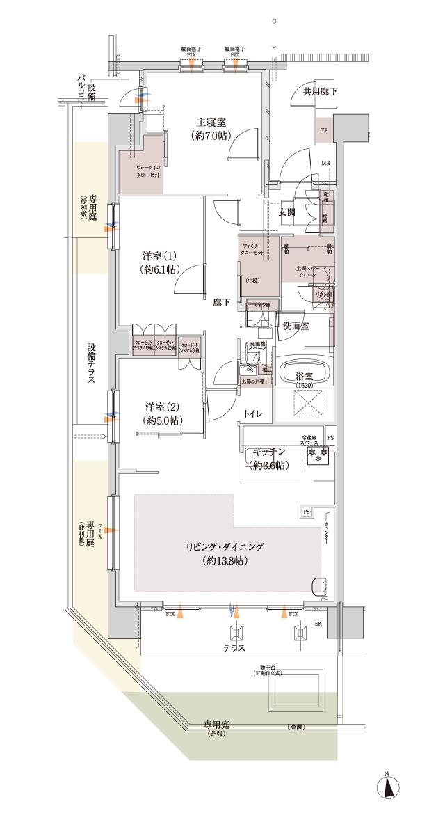 バンベール藤が丘ヒルズの間取り図　Ag：3LDK+WIC+FCL+DTC+TR
