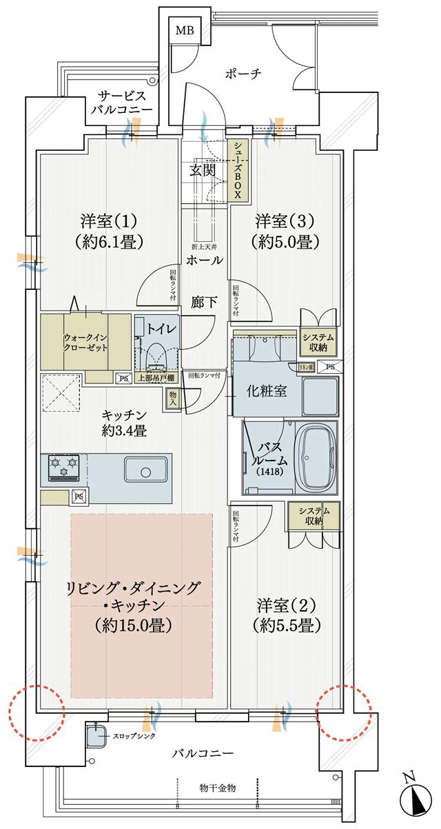 モアグレース千種春岡の間取り図　A：3LDK+WIC