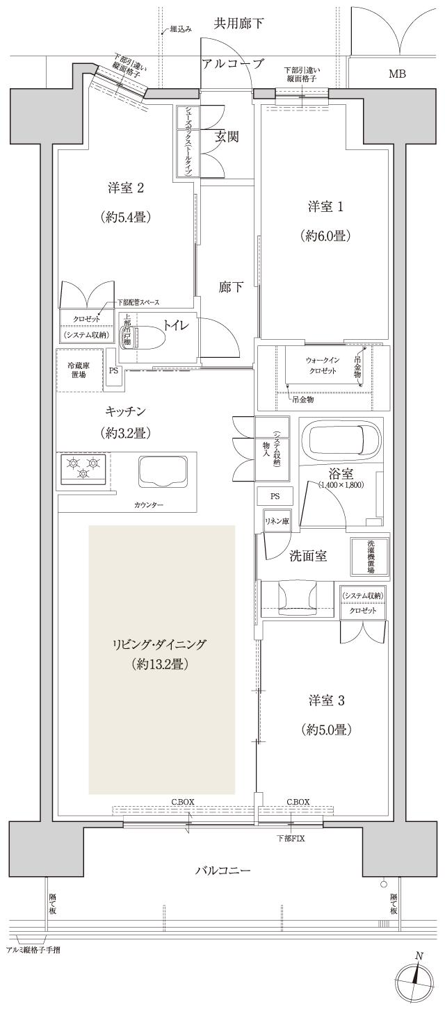 ローレルコート赤池の間取り図　G：3LDK+WIC