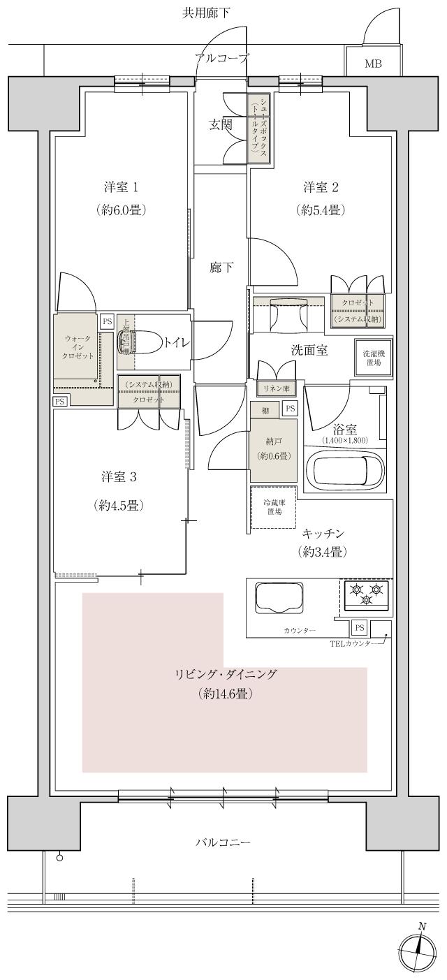 ローレルコート赤池の間取り図　I：3LDK+WIC+N