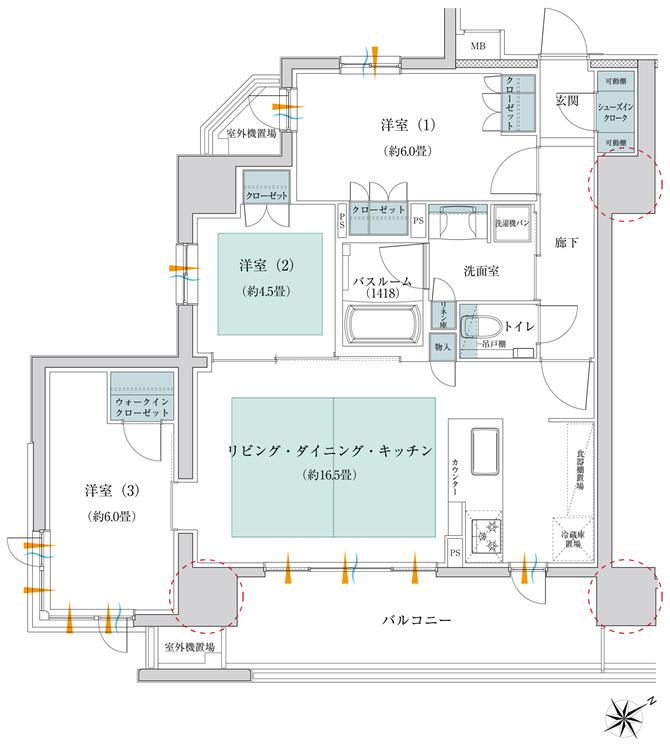 イノバス葵の間取り図　A：3LDK+WIC+SIC