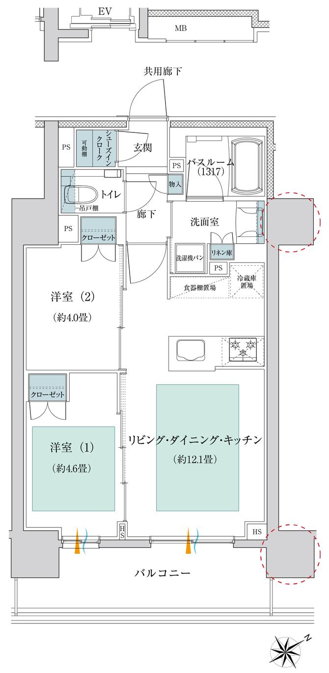 イノバス葵の間取り図　B：2LDK+SIC