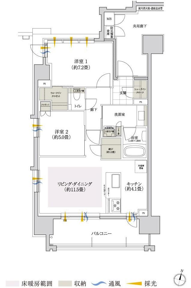 ローレルコート一社駅前の間取り図　A：2LDK+SIC+WIC+N