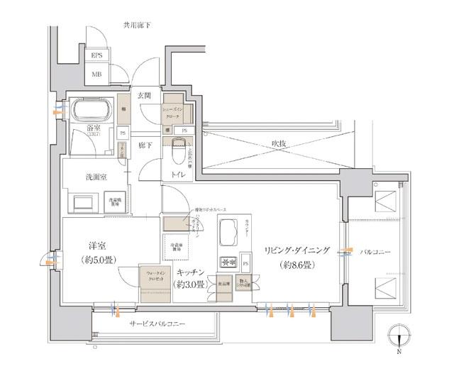 ローレルアイ名古屋大須の間取り図　A：1LDK+WIC+SIC