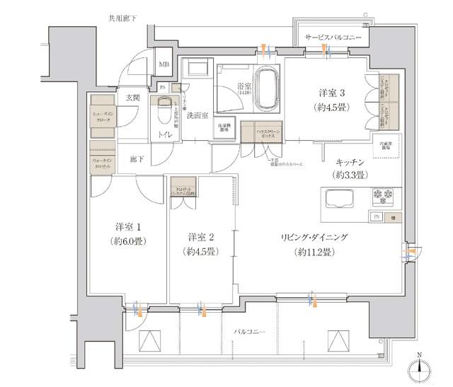 ローレルアイ名古屋大須の間取り図　C：3LDK+ WIC+ SIC