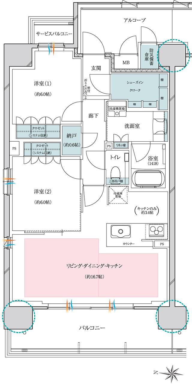 グランクレアいいねタウン瑞穂の間取り図　G：2LDK+N+SIC