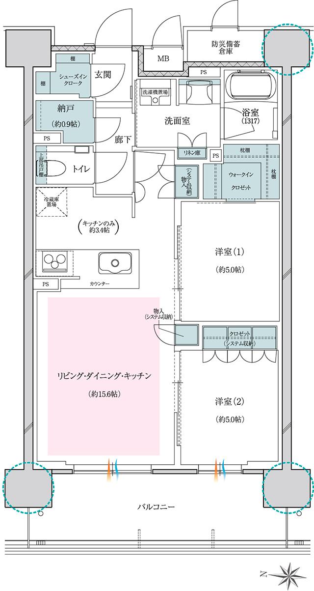 グランクレアいいねタウン瑞穂の間取り図　H：2LDK+WIC+SIC+納戸