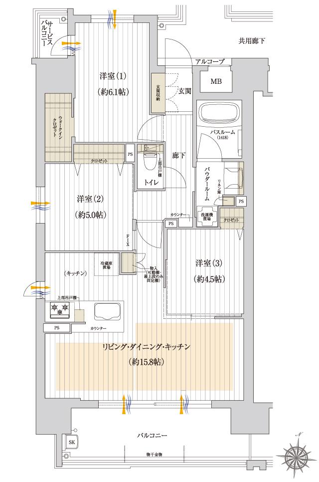 プレサンス グラン 橦木町の間取り図　A：3LDK+WIC