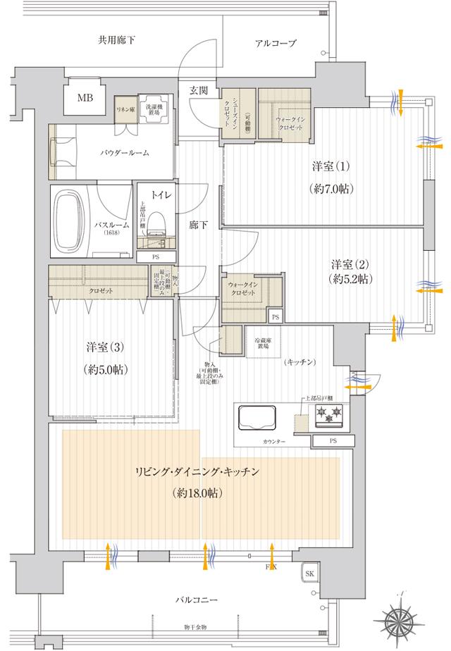 プレサンス グラン 橦木町の間取り図　E：3LDK+2WIC+SIC
