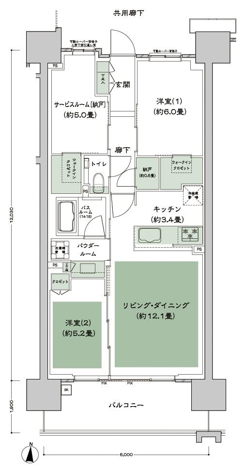 シティタワー泉一丁目の間取り図　Ca：2LDK+S+N+2WIC