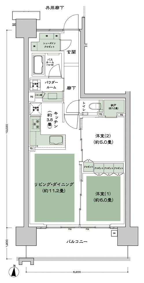 シティタワー泉一丁目の間取り図　B：2LDK+N+SIC