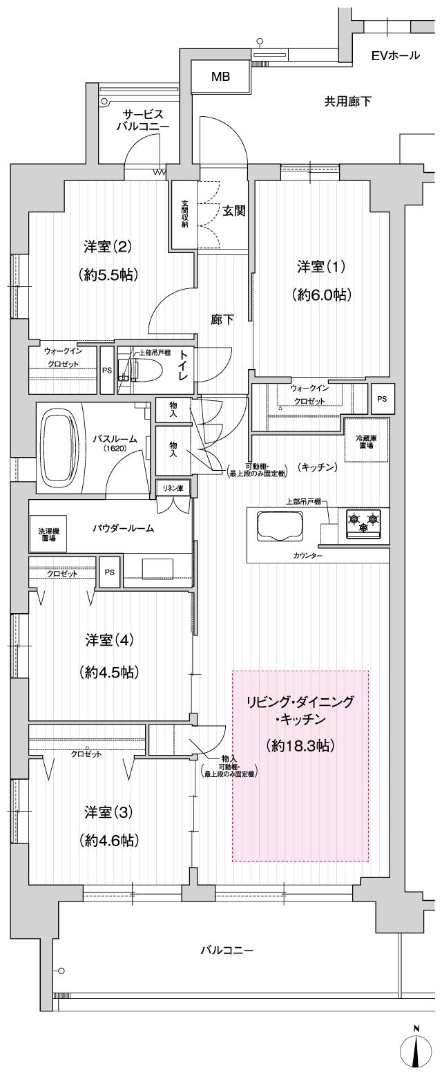 プレサンス グラン 大垣の間取り図　A：4LDK+2WIC