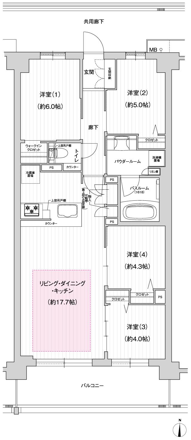 プレサンス グラン 大垣の間取り図　H：4LDK+WIC