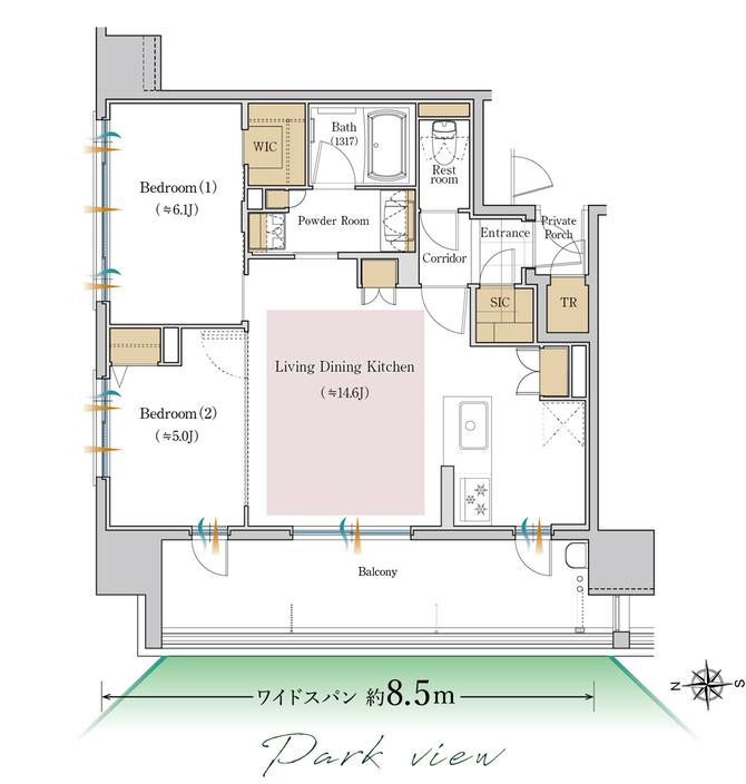 ダイアパレス金山フォレストフロントの間取り図　A：2LDK+WIC+SIC+TR