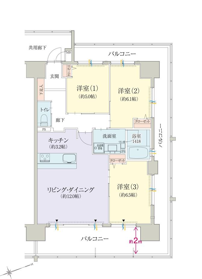 オブリージュ浜松レジデンスの間取り図　F：3LDK