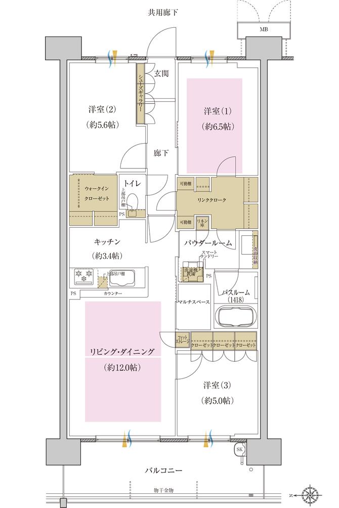 プレミスト藤が丘の間取り図　S-C1：3LDK+WIC+LC+MS