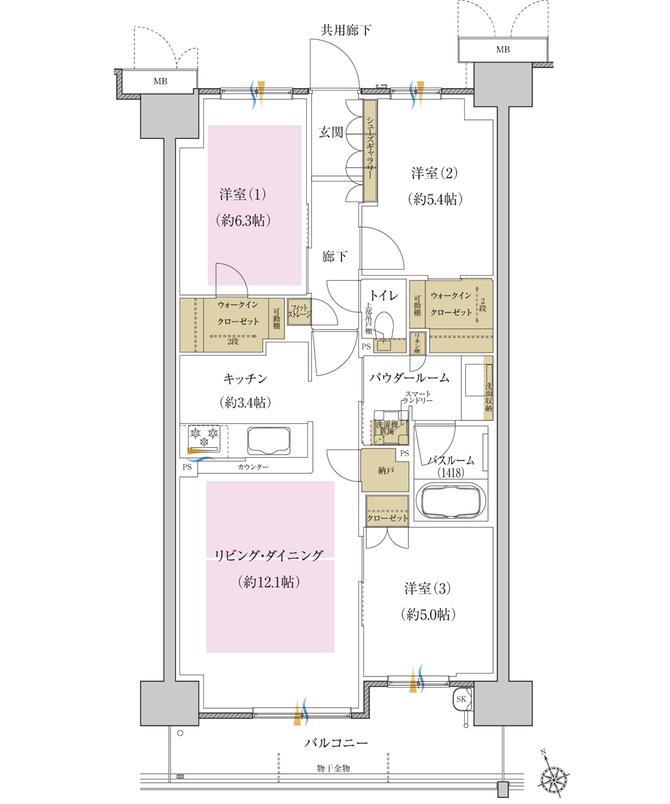 プレミスト藤が丘の間取り図　G-B：3LDK+WIC