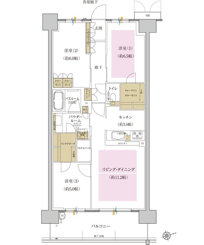 プレミスト藤が丘の間取り図　S-Q1：3LDK+WIC
