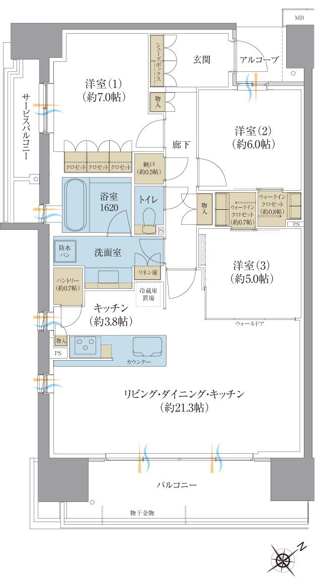 ブランシエラ浜松 ザ・レジデンスの間取り図　A：3LDK+N+2WIC