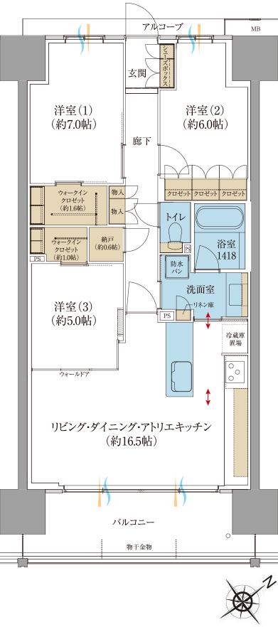 ブランシエラ浜松 ザ・レジデンスの間取り図　C：3LDK+N+2WIC