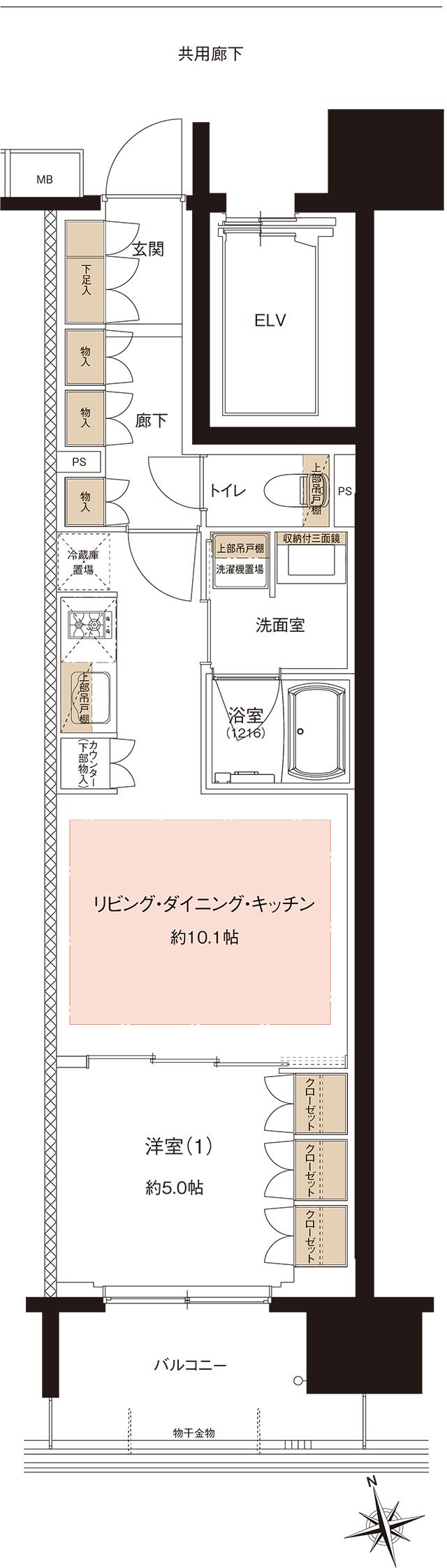 サンクレイドル池下の間取り図　B：1LDK